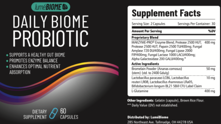 LumeBiome Daily Probiotic Supplement Facts