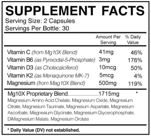 Mg10x Supplement facts